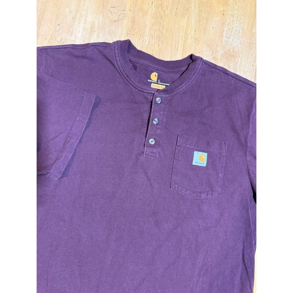 Carhartt K84 PRT Mens Large Burgundy Pocket Henley T Shirt Original Fit Workwear